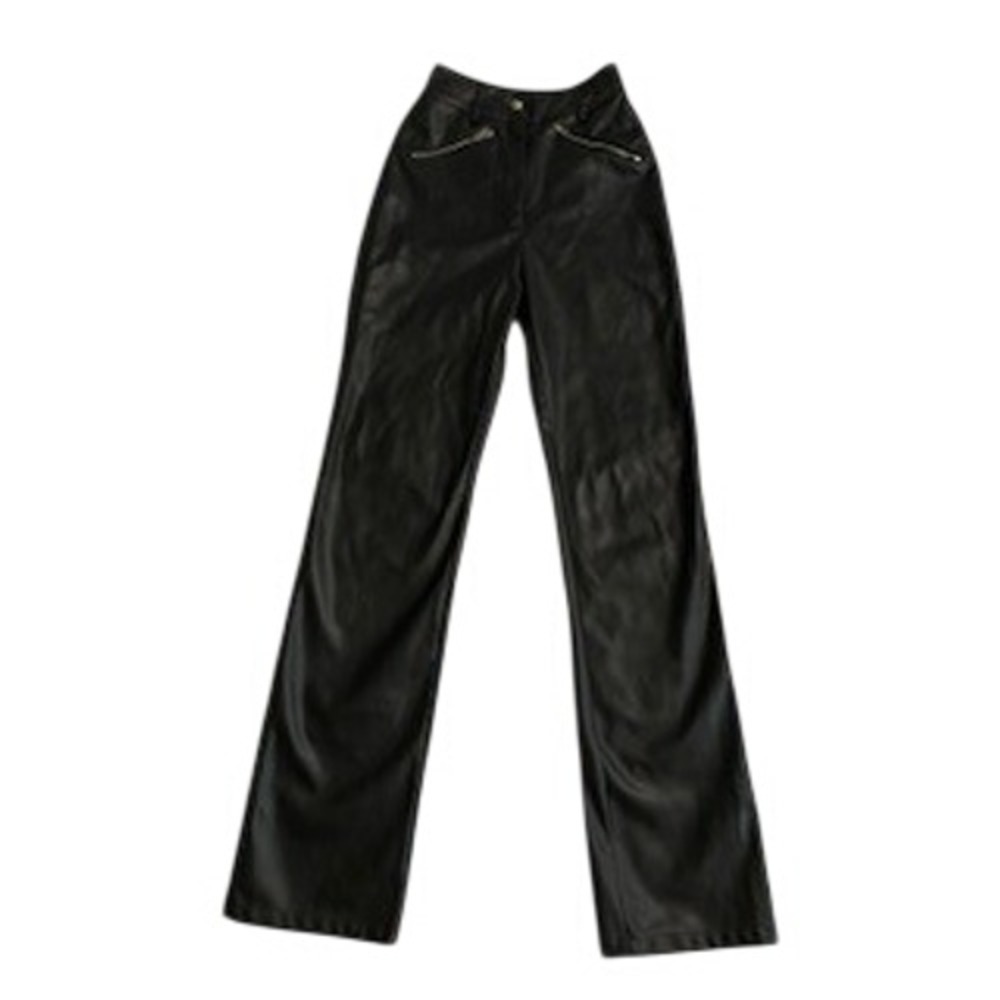 Oh Polly Black Faux Leather High Waisted Straight Leg Zipper Pants US 0 UK 4